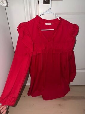 Red Ruffle-Trim long sleeve Mini Dress